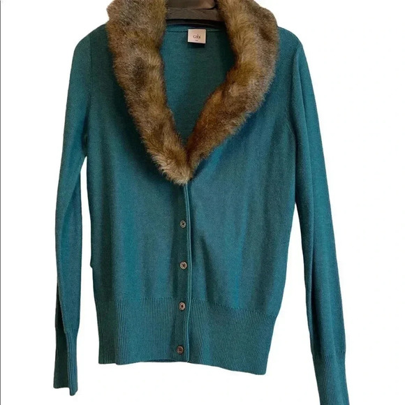 CAbi Faux Fur Detachable Collar Cardigan with Waist Slimming Detail - Picture 4 of 7